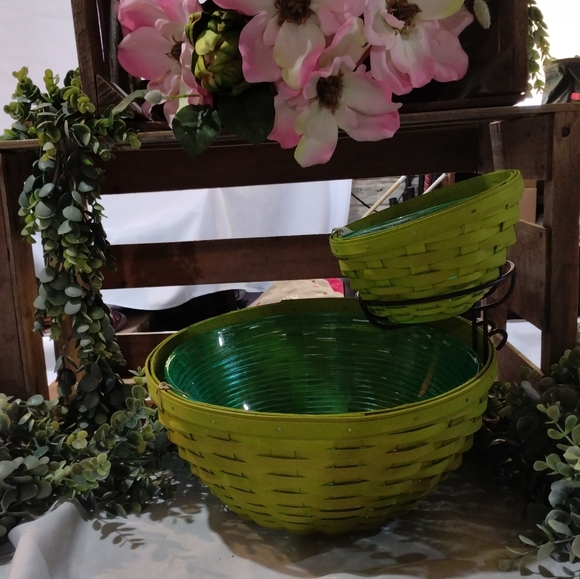 LONGABERGER MED AND LG SWOOP CELADON BASKET BOWL SET - Picture 1 of 8